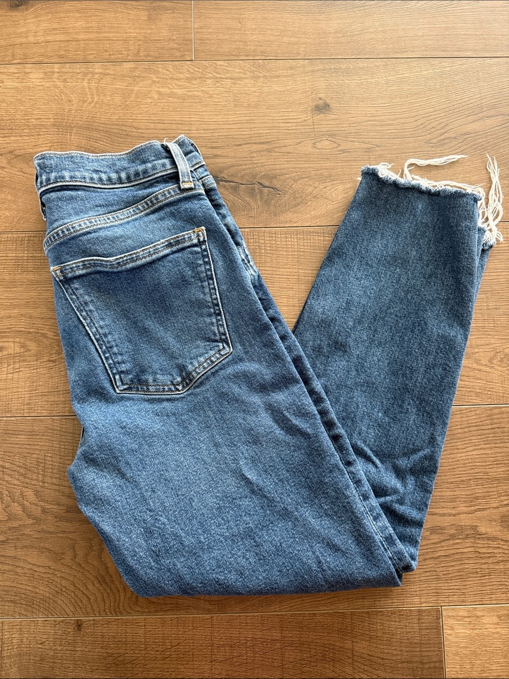 Agolde Medium Blue Frayed Hem High-Rise Jeans